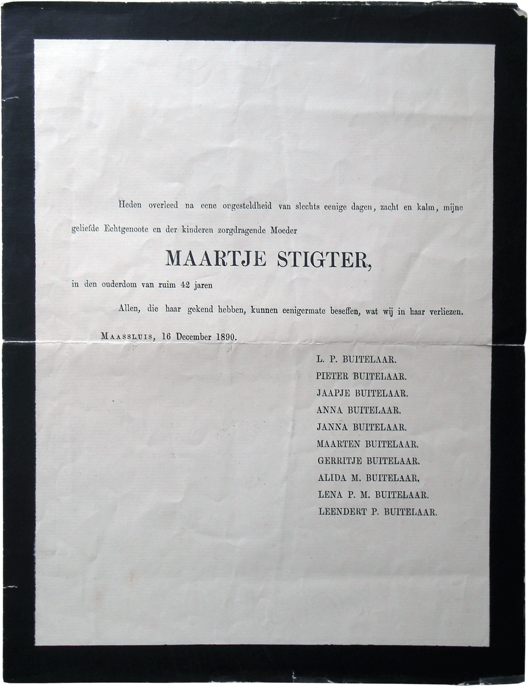 overlijdensbericht Maartje Stigter 1890