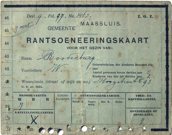 rantsoeneringskaart voor het gezin 1916